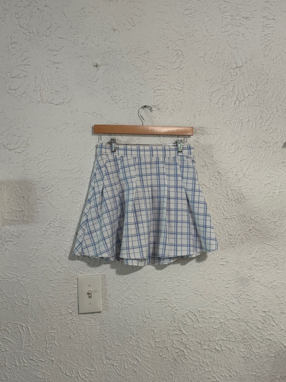 Garage Blue White Plaid Pleated Mini Skirt Size Medium
